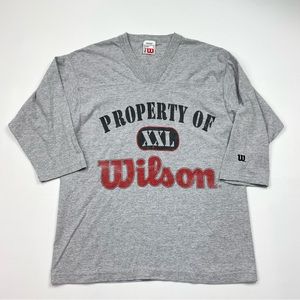 Men’s Vintage Wilson 3/4 Sleeve Vneck Raglan Style T-Shirt Size Large